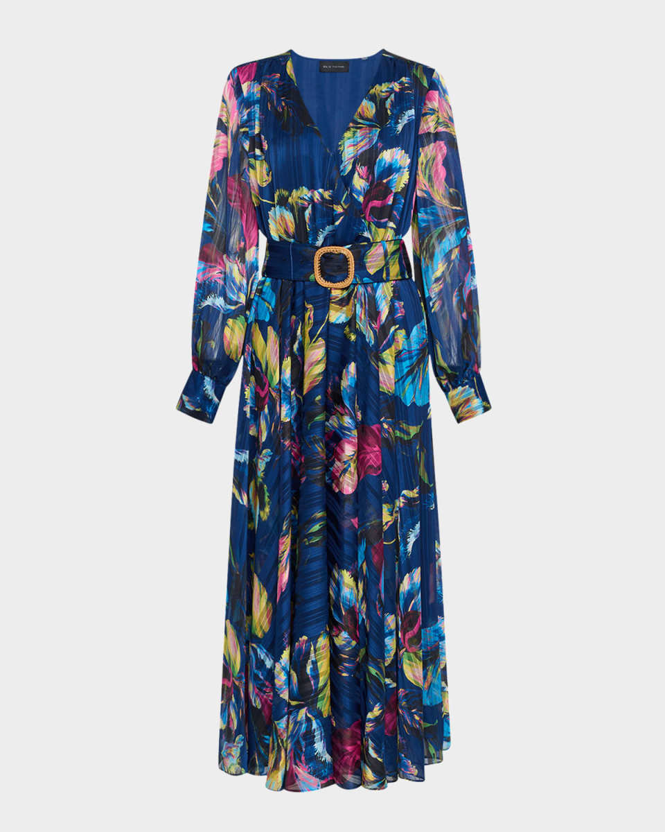 The Milena Belted Floral-Print Midi Dress